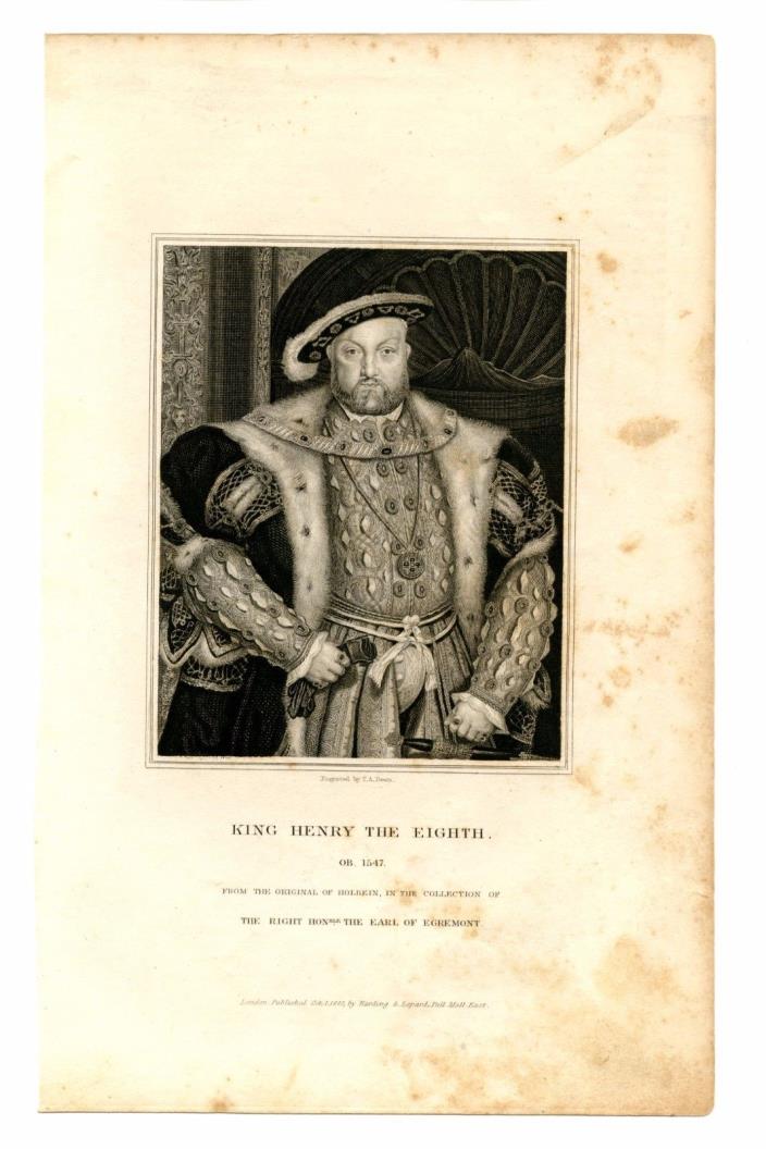KING HENRY THE EIGHTH, English King/Six Wives/Queen Elizabeth, Engraving 1827