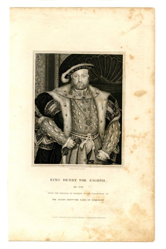KING HENRY THE EIGHTH, English/Six Wives/Queen Elizabeth Father, Engraving 1827