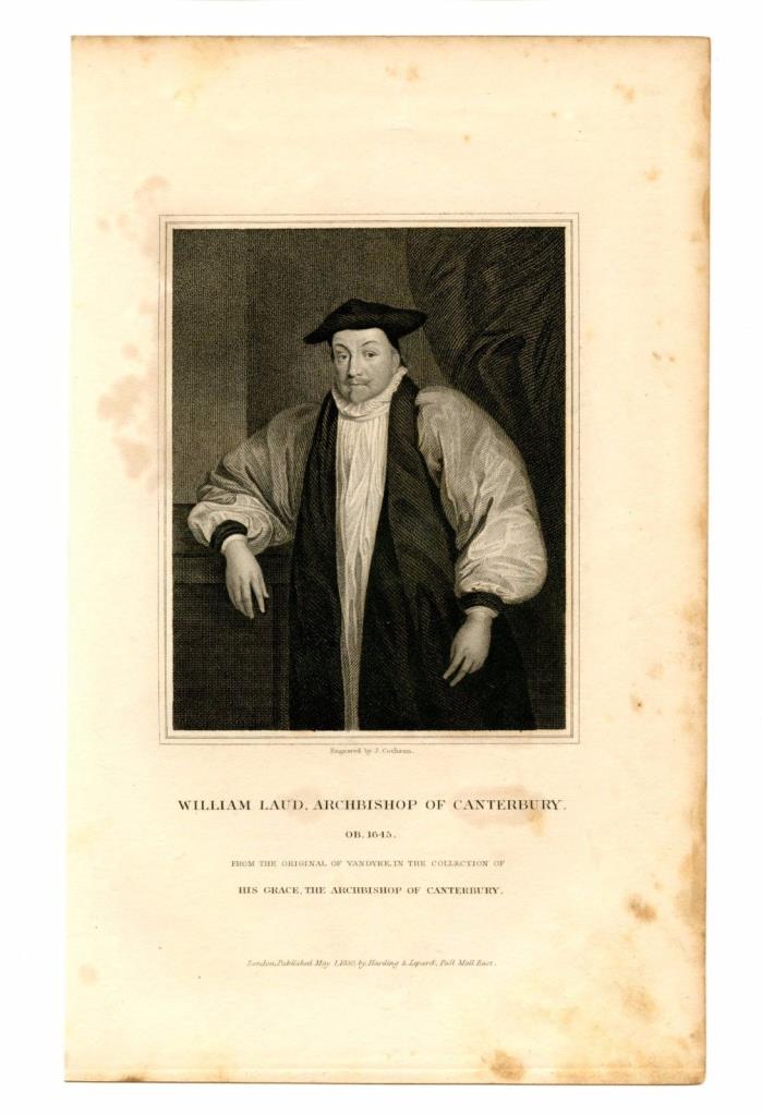 WILLIAM LAUD, ARCHBISHOP OF CANTERBURY, Charles I Reign/Executed, Engraving 1830