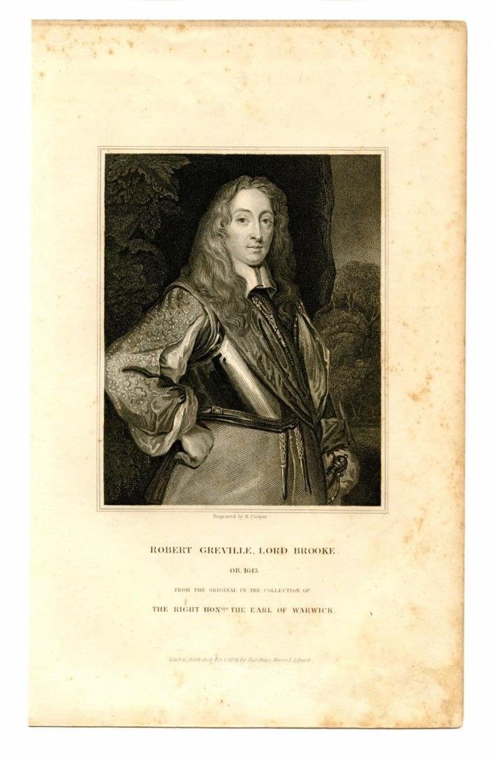 ROBERT GREVILLE LORD BROOKE, Roundhead Genl/Killed Lichfield Cathedral/Engraving