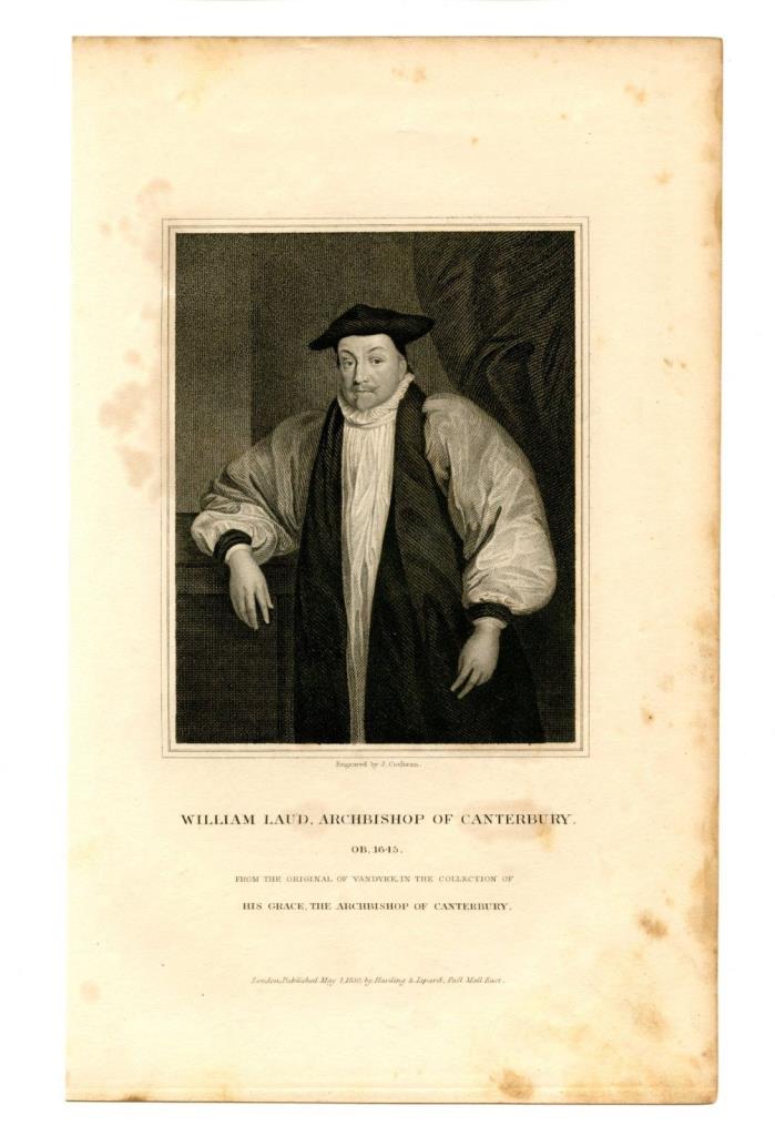 WILLIAM LAUD, ARCHBISHOP OF CANTERBURY, Executed/Charles I Reign, Engraving 1830
