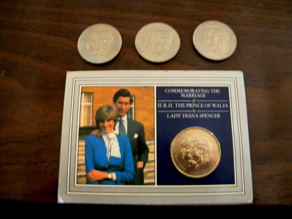 1981 PRINCESS DIANA  COMMEMORATIVE MARRIAGE BOOK WITH 3 EXTRA COINS