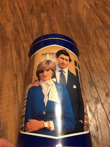 Princess Diana Engagement Prince Charles Blue Tin Canister 7 inch Regency