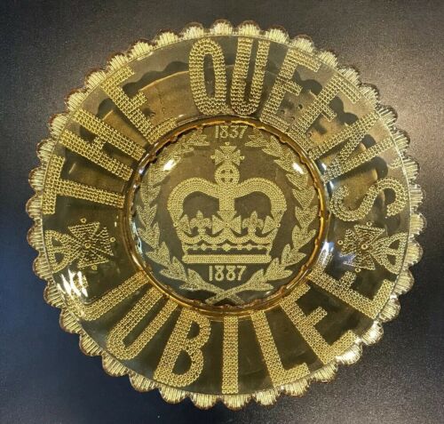 1887 Queen Victoria Jubilee Pressed Amber Glass Plate