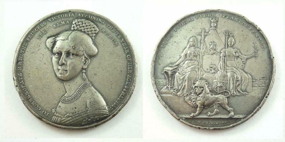 Rare HRH Princess Victoria 18 Year of Her Age 24 May, 1837 Medal by G.R. Collis