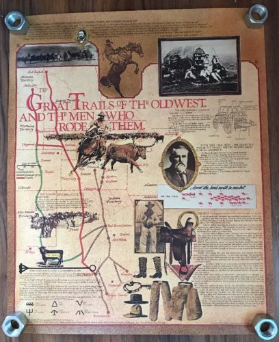 1975 PHILIP MORRIS POSTER Great Trails of the Wild Old West Print Map