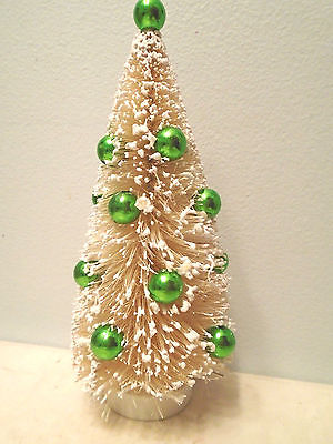 Ivory Off White Bottle Brush Tree Green  Balls Christmas Sisal Snow Covered