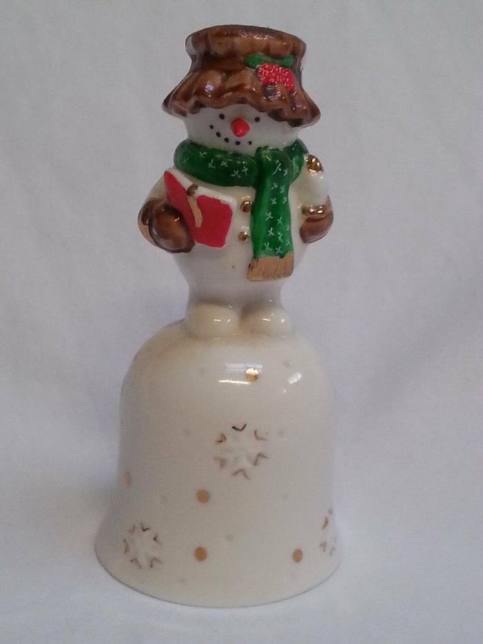 Porcelain Snowman Dinner Bell Snowflake Mittens Hat Scarf Holiday Winter Decor