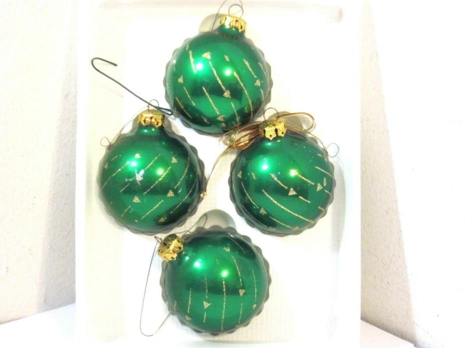 Vintage Glass Christmas Ornaments Rauch Victoria Collection Green 4 Pack In Box