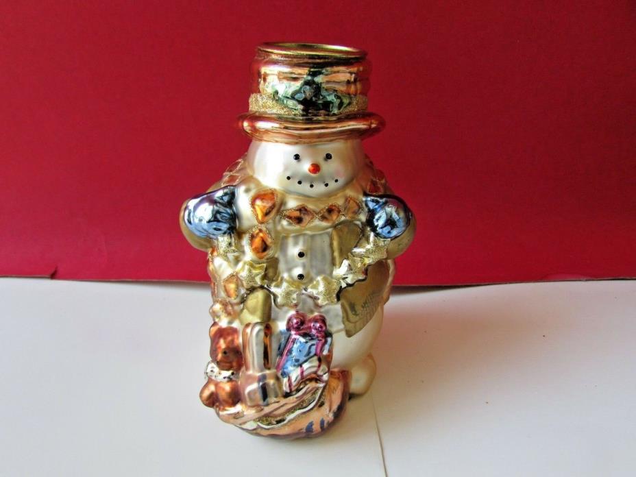 Vintage Christmas Golden Glass Snowman candle holder 7