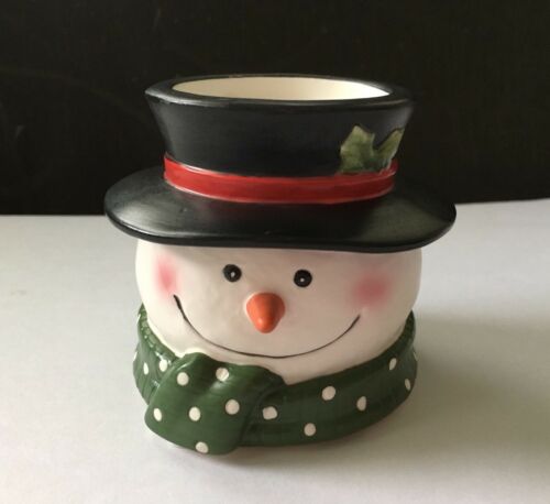 YANKEE CANDLE SNOWMAN HEAD VOTIVE CANDLE HOLDER With Votive