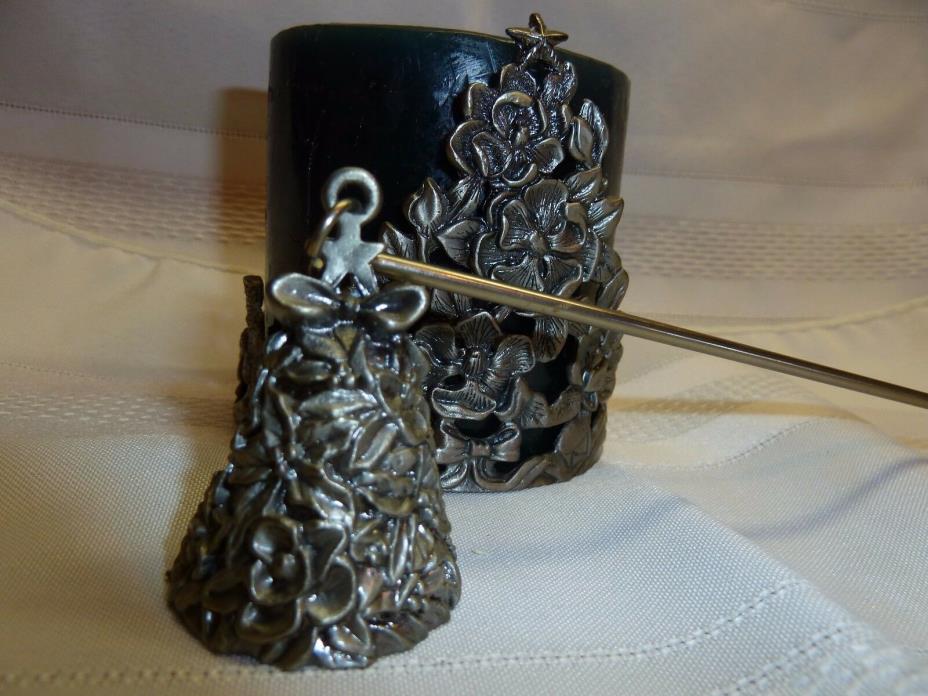 Pewter Christmas Tree Candle Holder With Green Candle & Snuffer