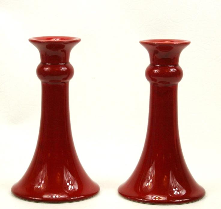 Red Candle Holders Christmas Holder Set For Taper Candles Set of Two 7.25