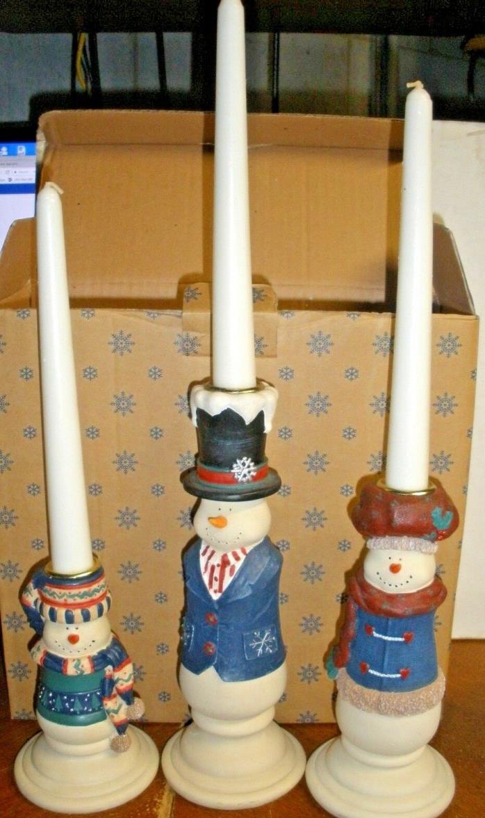 Snow Family Candle Holders Set Of 3 Christmas Holiday Snowmen Decor #36628 w/Box