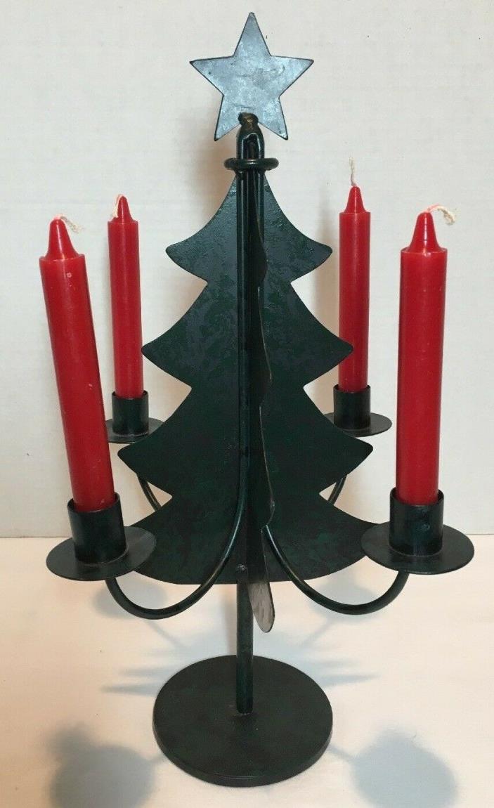 Christmas Taper Candle Holder Green Metal 16