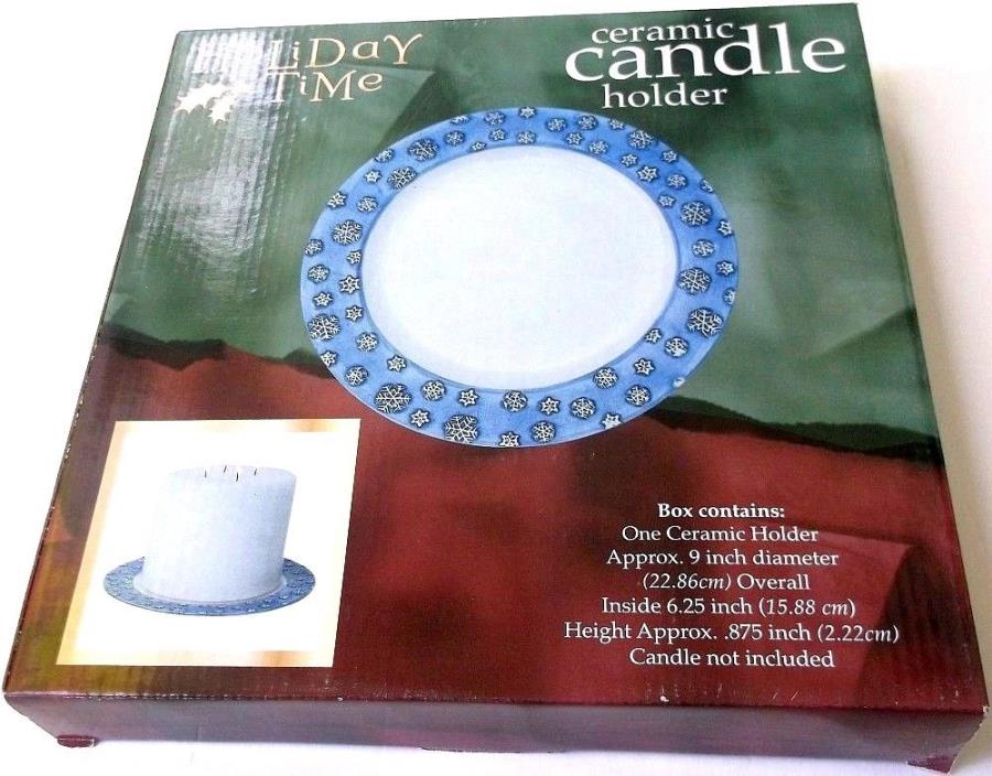 New - Holiday Time Ceramic Snowflakes Candle Holder  Christmas Holidays Gift