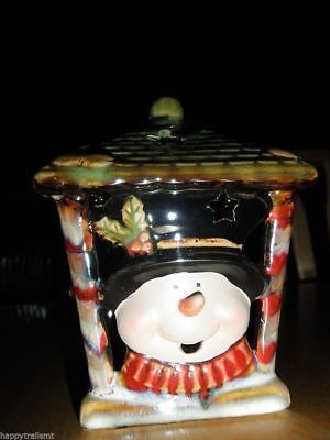 Holiday Christmas Table Tea Light Ceramic Holder SNOWMAN Or Hang It 3-D Jolly A+
