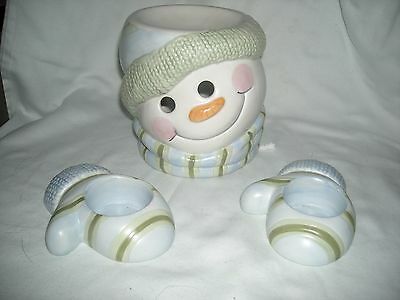 JACK THE SNOWMAN TART WAX WARMER WITH MATCHING MITTENS TEALIGHT CANDLE HOLDERS