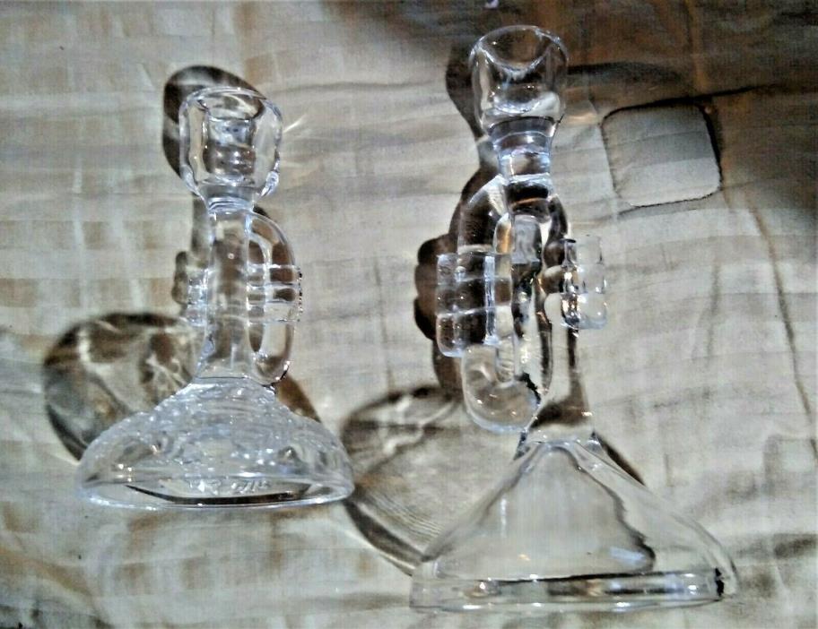 MUSICAL TRUMPET SHAPE HORN CLEAR GLASS 2 CANDLE HOLDERS Candleholders