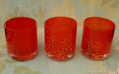Set of 3 Red Votive Candle Holders Mikasa Glisten Holiday Frosted Dots