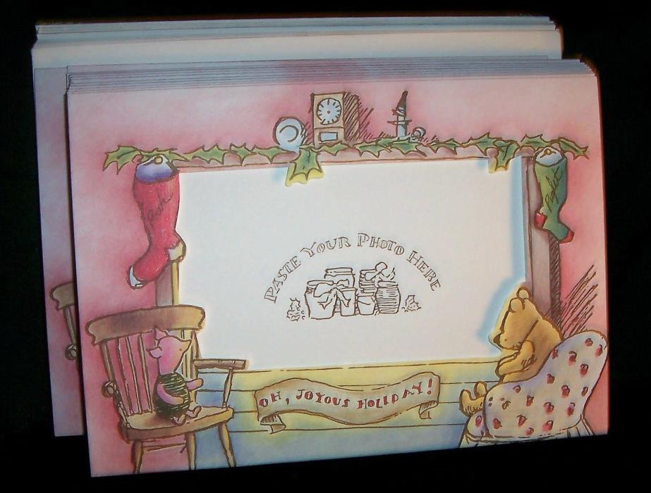 Vtg NEW 12 MICHEL+CO *Winnie the Pooh* XMAS GREETING CARD Photo Frame+ENVELOPES