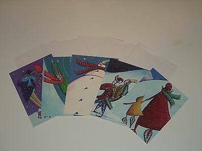 5 Blue tone Christmas cards Snow, Snowman Musical instrument Designs