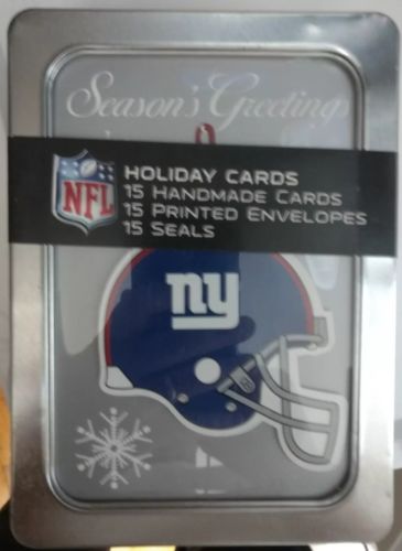 NY GIANTS NFL FOOTBALL HOLIDAY CARDS (15) SEASON GREETINGS CHRISTMAS IN TIN BOX