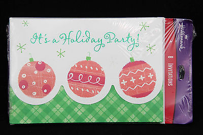 8 Pack Christmas Holiday Party Invitation Cards w Envelopes Red Tree Ornaments