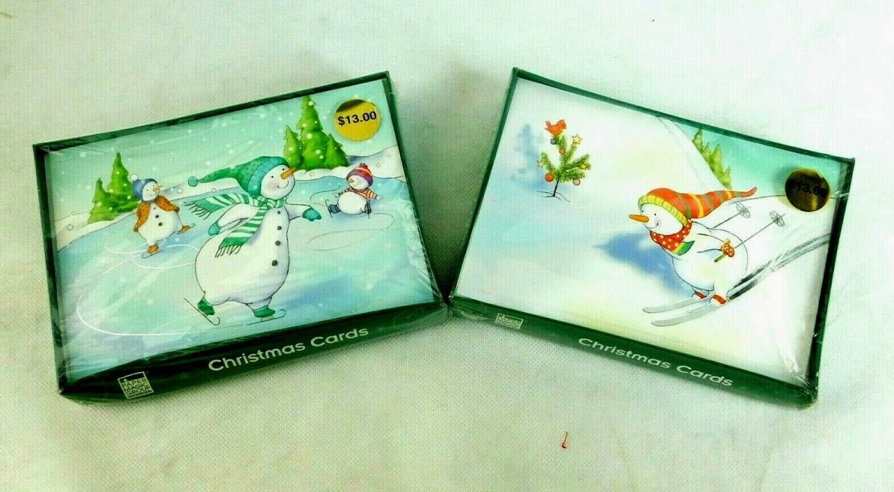 2 Boxes Christmas Cards Seasons Greetings Snowmen Happy Holidays Sealed Skating