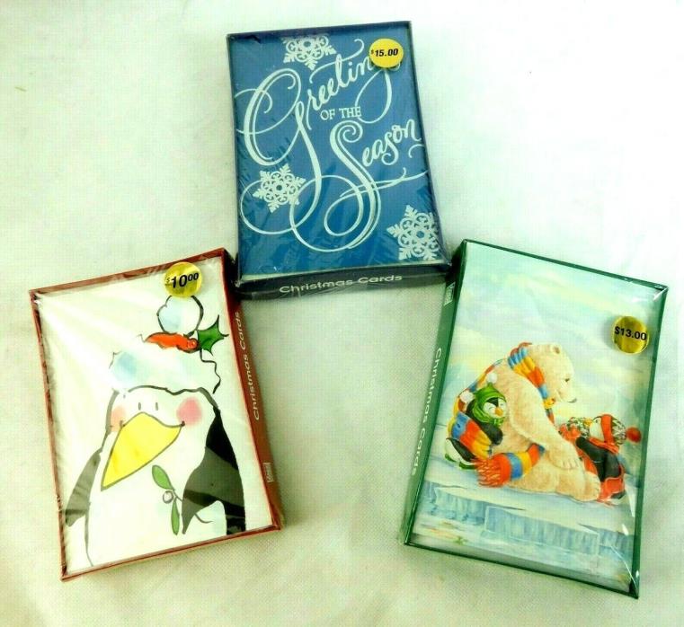 3 Boxes Christmas Cards Seasons Greeting Penguin Polar Bear Happy Holidays Seal