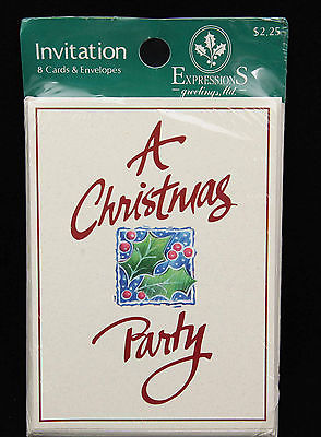 Pack of 8 Christmas Holiday Party Invitation Cards w Envelopes Holly Berry Desig