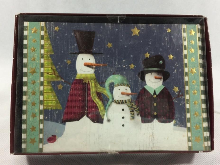 Christmas Cards/Envelopes New Box of 16 Three Snowmen with Gold Star Accents