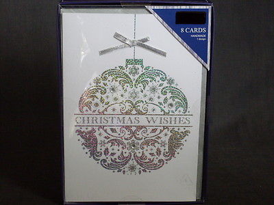 Boutique Card Collection Silver Holographic Foil 8 Pc Holiday Cards & Envelopes