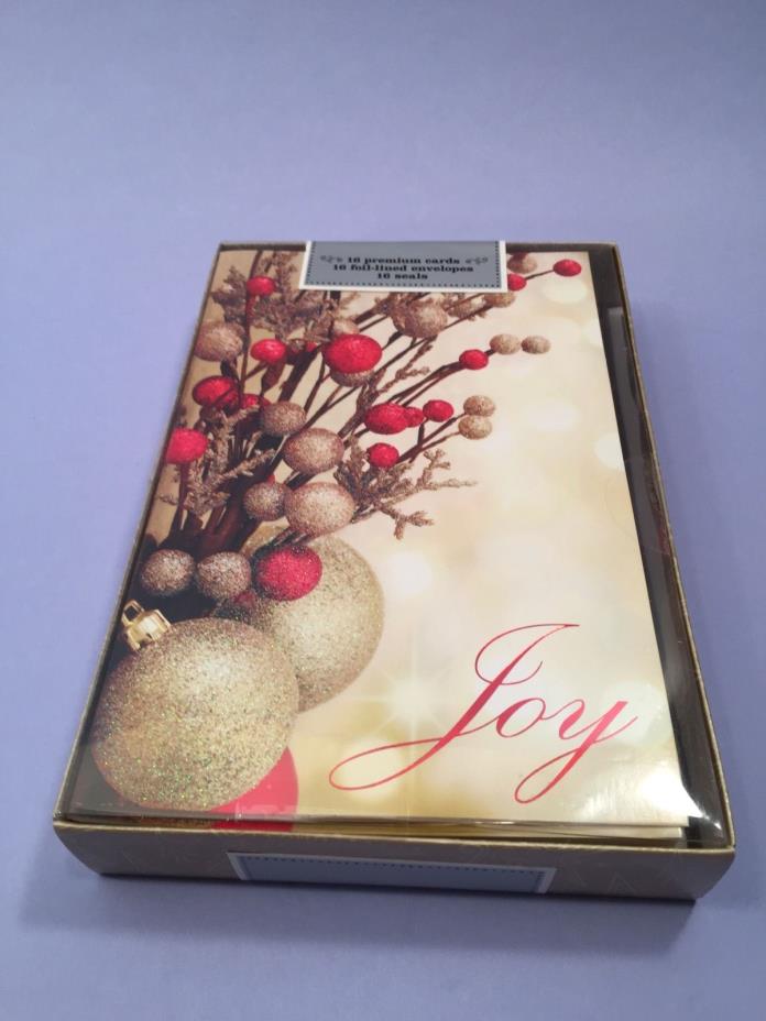 Joy Glitter Ornaments Christmas Cards 16 Premium Cards & 16 Envelopes