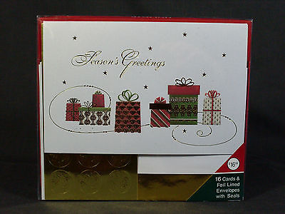 New Set of 16 Holiday Cards and Gold Foil Lined Envelopes With Gold Seals