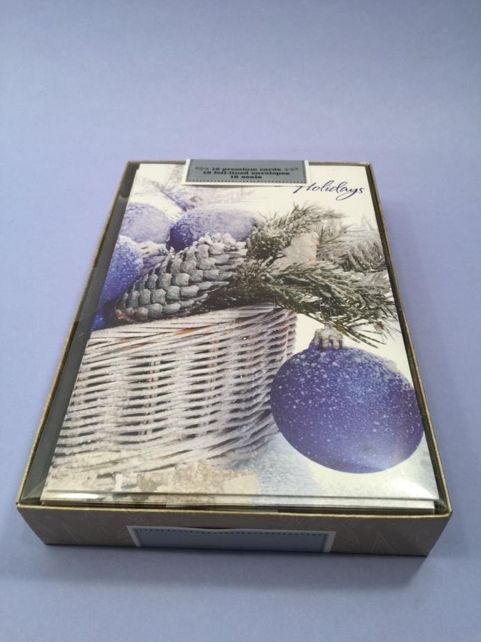 Basket Glitter Ornaments Christmas Cards 16 Premium Cards & 16 Envelopes