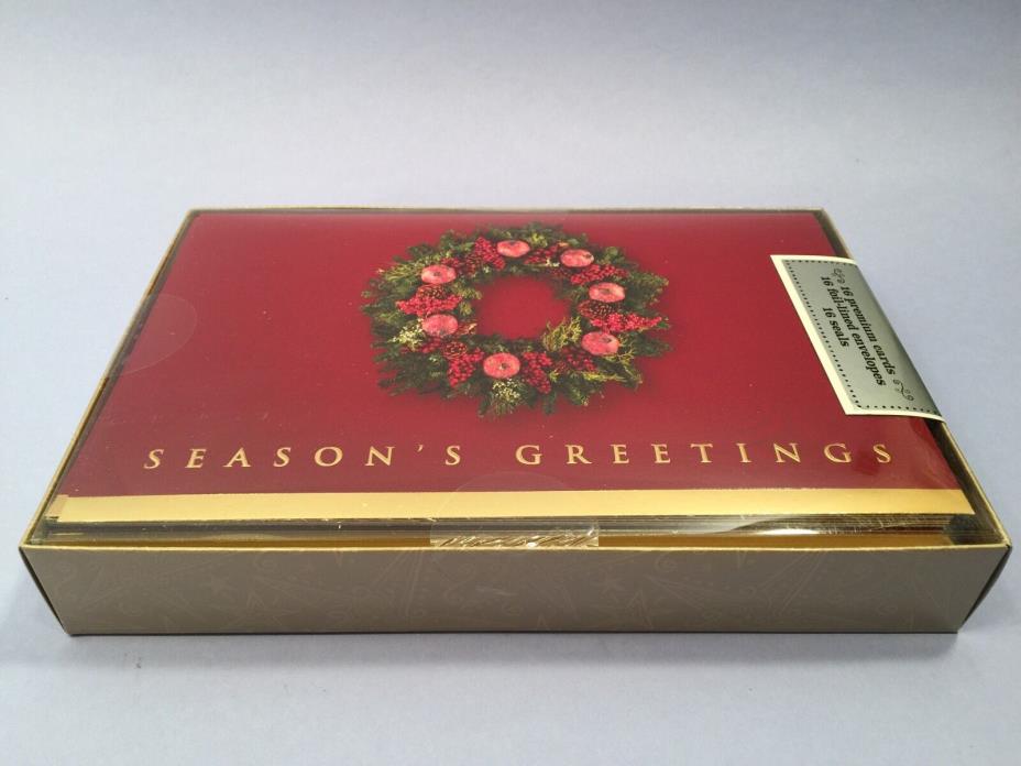 Season's Greetings Wreath Christmas Cards 16 Premium Cards & 16 Envelopes