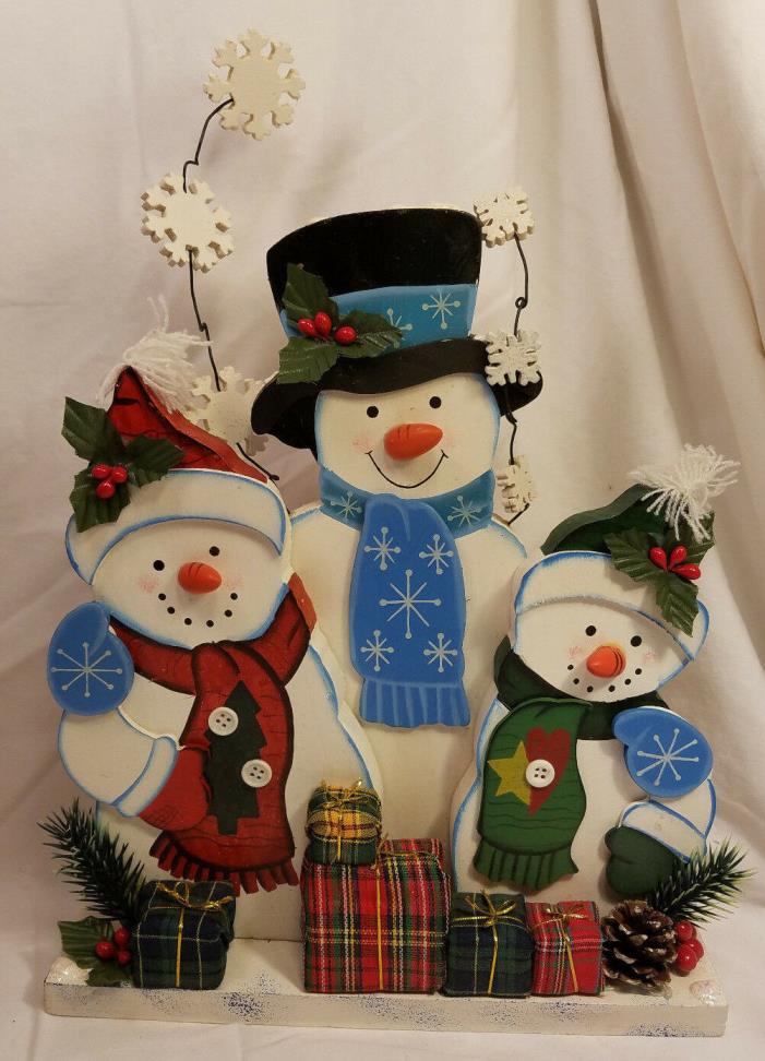 Vintage Wood Christmas Snowman Family Gifts Snowflakes Buttons Embellishments