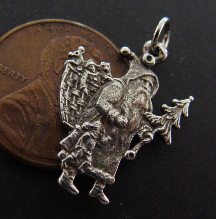 Sterling Victorian style Santa Claus Pendant- Embossed Jewelry Father Christmas