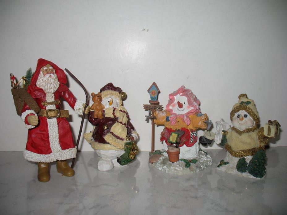4 Christmas Holiday figurines -= Santa , Snowmen