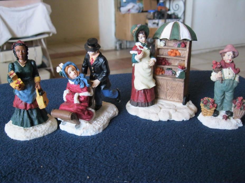 CHRISTMAS VILLAGE Accessories ~ FOUR FIGURINES ~ Holiday Decor