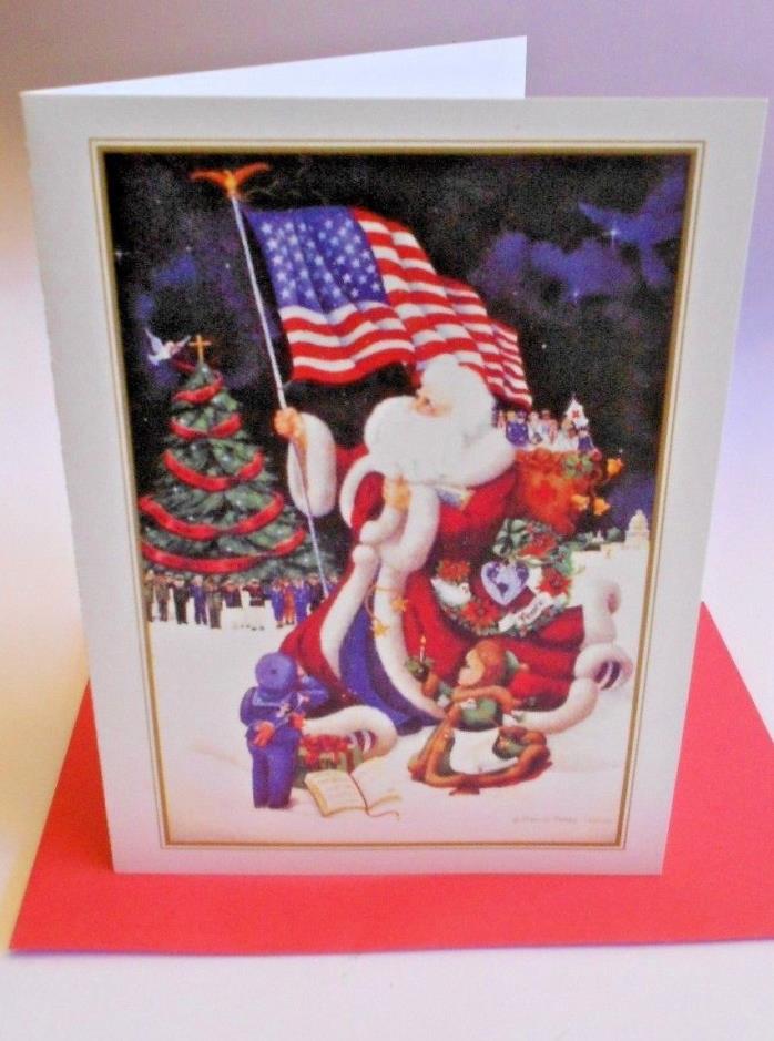 Special Edition Christmas Card with Santa Holding American Flag NEW