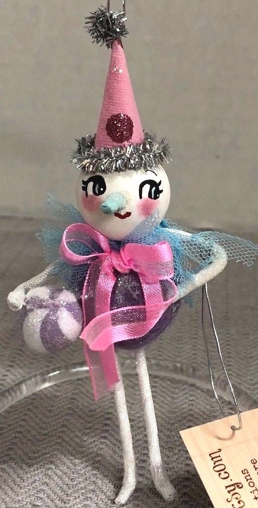 Handmade HOLIDAY PARTY SNOWMAN Doll Tree Ornament-Pink Purple-Sugar Cookie Dolls