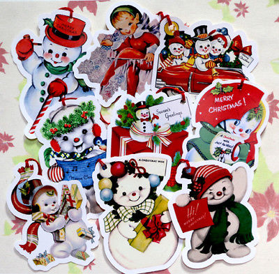 9 Gift Tags for Christmas ~ Snowman~Paper Ornaments~ Vintage Card Images