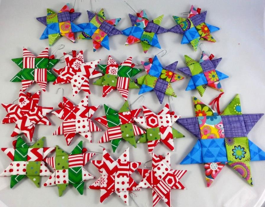 Set 17 Handmade Fabric Stars Christmas Home Decor Wreath-Making Ornaments Woven