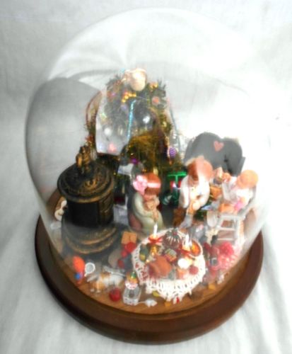 Original Handmade Miniature Christmas Diorama w/Children, Tree & Presents - OOAK