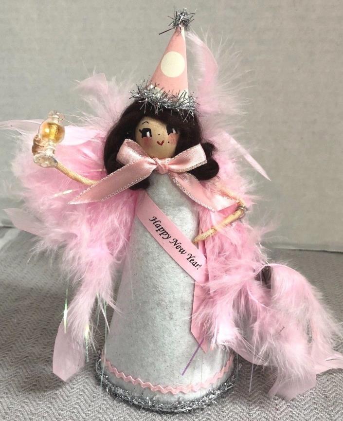 Handmade HAPPY NEW YEAR GIRL CHAMPAGNE Doll Tree Topper Orna -Sugar Cookie Dolls