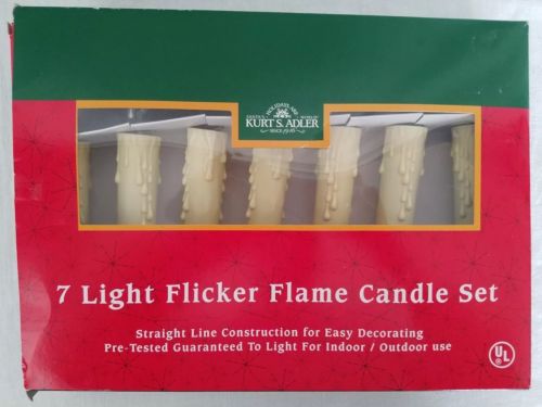 New Kurt Adler 7 Light Flicker Flame Candle Set Indoor Outdoor Use NEW