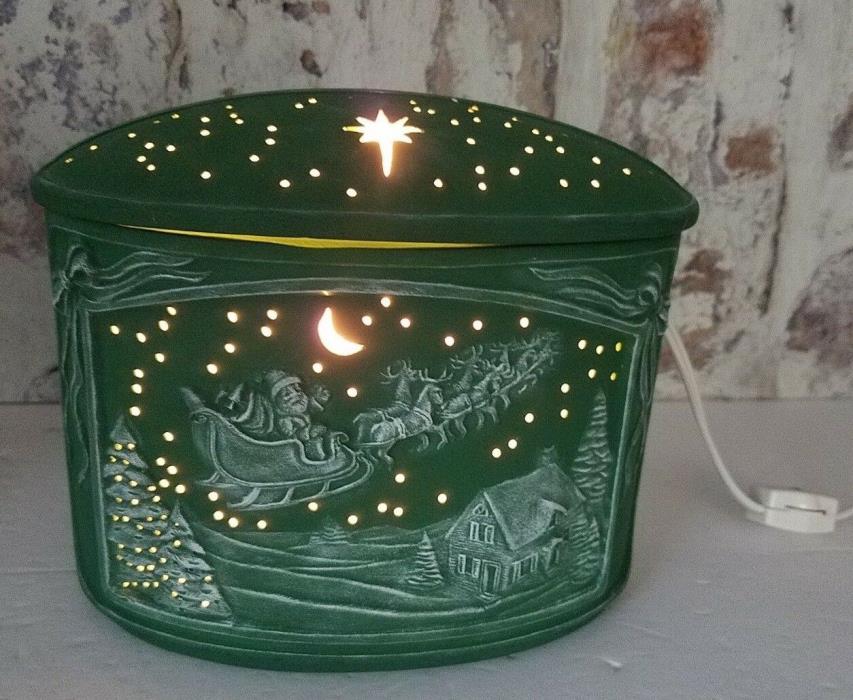 Christmas Santa's Sled Lighted Music Box Ceramic Electric artist Pat Swinsky