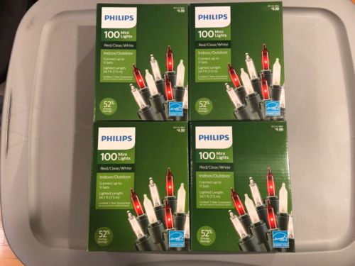 4 Boxes Philips (Red/Clear/White) Christmas Mini Lights 100ct (400 total) NIB